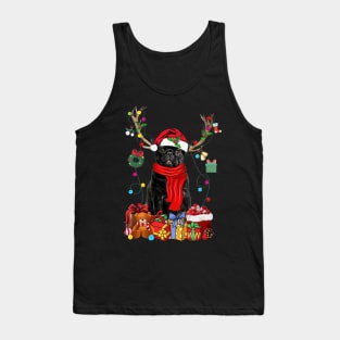 Black Pug Reindeer Xmas Lights Merry Christmas Tank Top